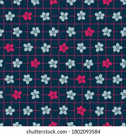 Vector pink cherry flowers dark seamless pattern