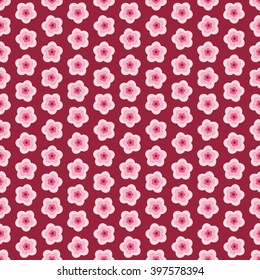 Vector Pink Cherry Sakura Flowers Seamless Pattern.