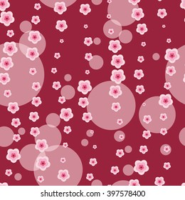 Vector Pink Cherry Sakura Flowers Seamless Pattern.