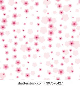 Vector Pink Cherry Sakura Flowers Seamless Pattern.