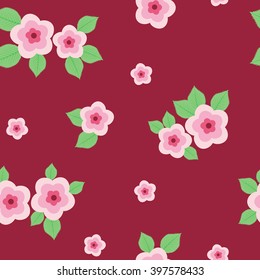 Vector Pink Cherry Sakura Flowers Seamless Pattern.
