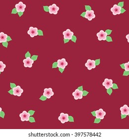 Vector Pink Cherry Sakura Flowers Seamless Pattern.