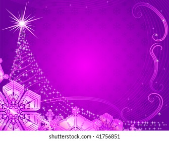 Vector pink christmas background with snowflakes.