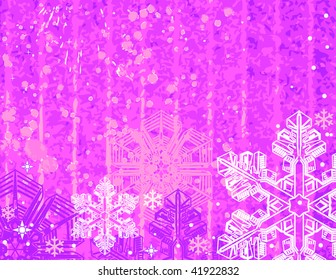 Vector pink christmas background with snowflakes.