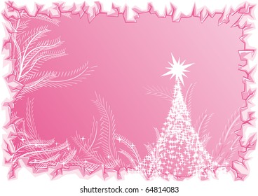 Árbol de Navidad rosa vector con borde de hielo