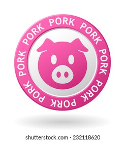 vector pink circle icon with symbol of pork meat