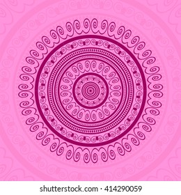 Vector Pink Circle Lace Ornament, Round Ornamental Geometric Doily Pattern, Christmas Snowflake Decoration