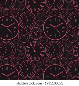 Vector Pink Clocks Pattern With Black Background