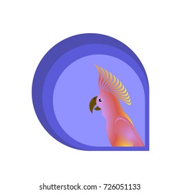 Vector Pink Cockatoo Parrot Bird Logo Design Isolated on White Background.