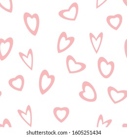 
Vector pink color heart pattern on white background. Repeat print.