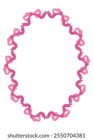 Vector pink coquette frame with ribbon bows. Girly flat illustration wreath for card, postcard, invitation, greeting card, wedding invite
