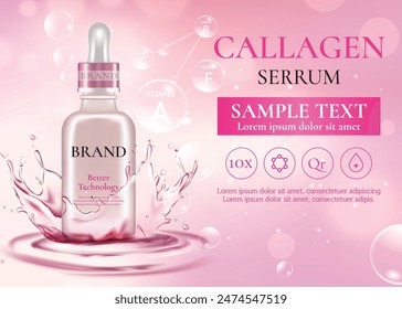 The vector of pink cosmetic packaging ads poster with the pink background and template