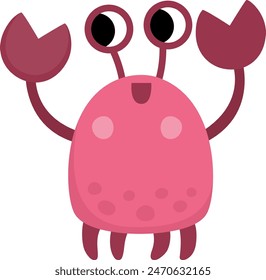 Vector pink crab icon. Under the sea illustration with cute funny ocean animal. Cartoon underwater, marine or mermaid clipart for children isolated on white background
