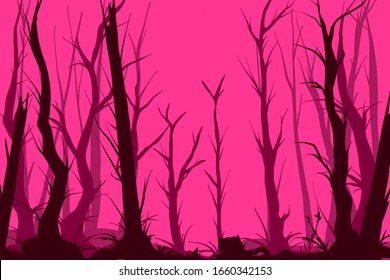 Vector Pink Creepy Forest Illustration