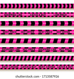 Vector pink crossed striped sale band with shadow like tape police lines, used for discount, black friday, prices 