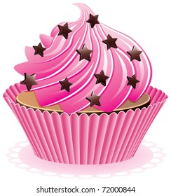vector pink cupcake with chocolate sprinkles