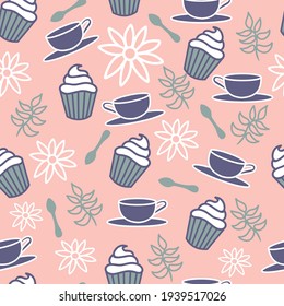 Vector Pastel Rosa Café Trato de fondo de patrón sin problemas. Perfecto para la tela, la reserva de recortes, los proyectos de fondo de pantalla