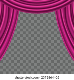 Vector pink curtains with transparent background.