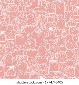 vector pink cute cactus seamless pattern background. perfect for wallpaper, scrapbooking and product projects.