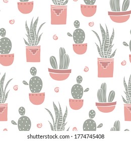 vector pink cute cactus seamless pattern background. perfect for wallpaper, scrapbooking and product projects.