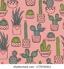 vector pink cute cactus seamless pattern background. perfect for wallpaper, scrapbooking and product projects.