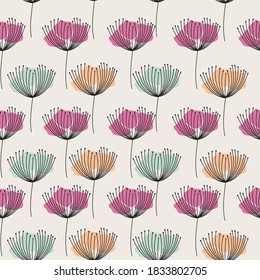 vector pink dandelions seamless pattern background. Perfect for wallpaper, scrapbooking, fabric and stationary projects.