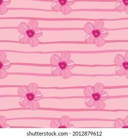 Vector Pink decorative florals on stripes background seamless pattern design. Girly and feminine colour palette.Great as digital paper, fashion, fabric, textiles, and wallpaper. 
