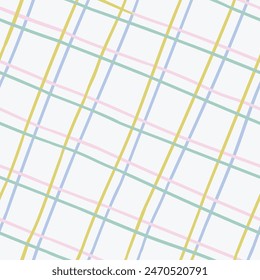 Vector pink diagonal linear grid seamless pattern. Light colorful plaid  hand-drawn seamless print design for tablecloth and kitchen tea towels.