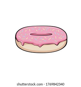 Vector pink donut with sprinkles 3/4 view