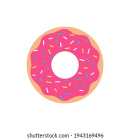 Vector Pink Donut Strawberry Flavor Bitten Sprinkle the crust on top. Isolated on white background