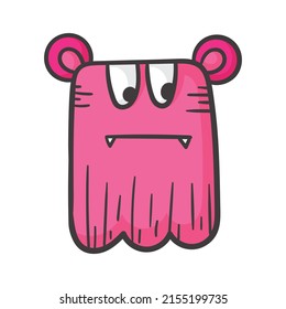 Vector pink doodle funny monster isolated on white.