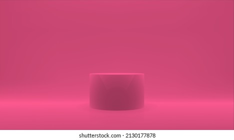 Vector pink ellipse cylinder mockup with shadow. 3d minimalist contest pedestal isolated on a background. Podium platform for the item or award winner. Realistic geometric illustration