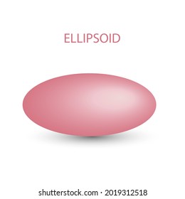 Vector pink ellipsoid with gradients and shadow for game, icon, package design, logo, mobile, ui, web, education. 3d ellipsoid on a white background. Geometric figures for your design.