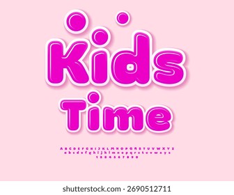 Vector Rosa emblema Niños Tiempo con fuente brillante. Letras y números del alfabeto de los niños lindos
