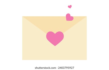 Sobre rosa vectorial con carta de amor y corazones.