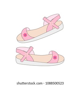 Vector Pink female sandals with a red flower

