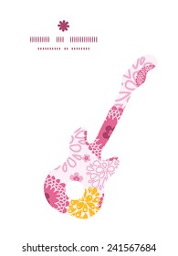 Vector pink field flowers guitar music silhouette pattern frame