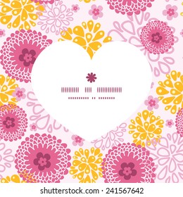 Vector pink field flowers heart silhouette pattern frame