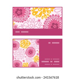 Vector pink field flowers horizontal stripe frame pattern business cards set