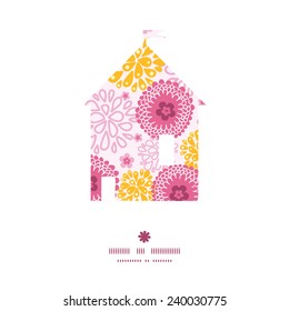 Vector pink field flowers house silhouette pattern frame