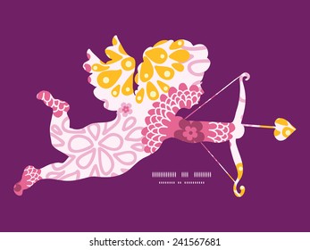 Vector pink field flowers shooting cupid silhouette frame pattern invitation greeting card template
