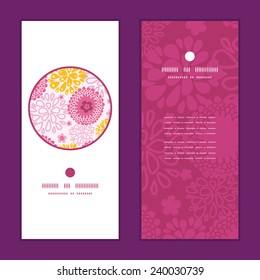 Vector pink field flowers vertical round frame pattern invitation greeting cards set