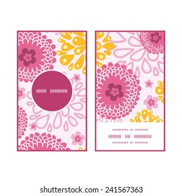 Vector pink field flowers vertical round frame pattern business cards set