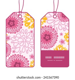 Vector pink field flowers vertical stripe frame pattern tags set