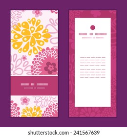 Vector pink field flowers vertical frame pattern invitation greeting cards set