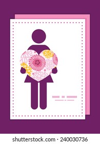 Vector pink field flowers woman in love silhouette frame pattern invitation greeting card template
