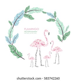 Vector pink flamingo images icons.