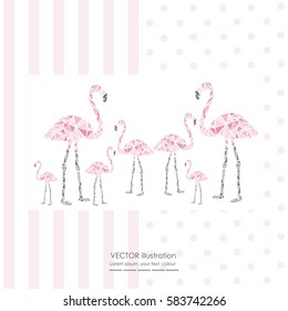 Vector pink flamingo images icons.