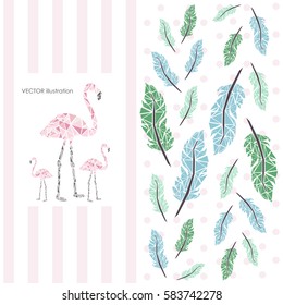 Vector pink flamingo images icons.
