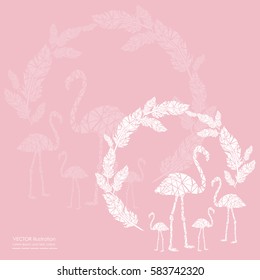 Vector pink flamingo images icons.